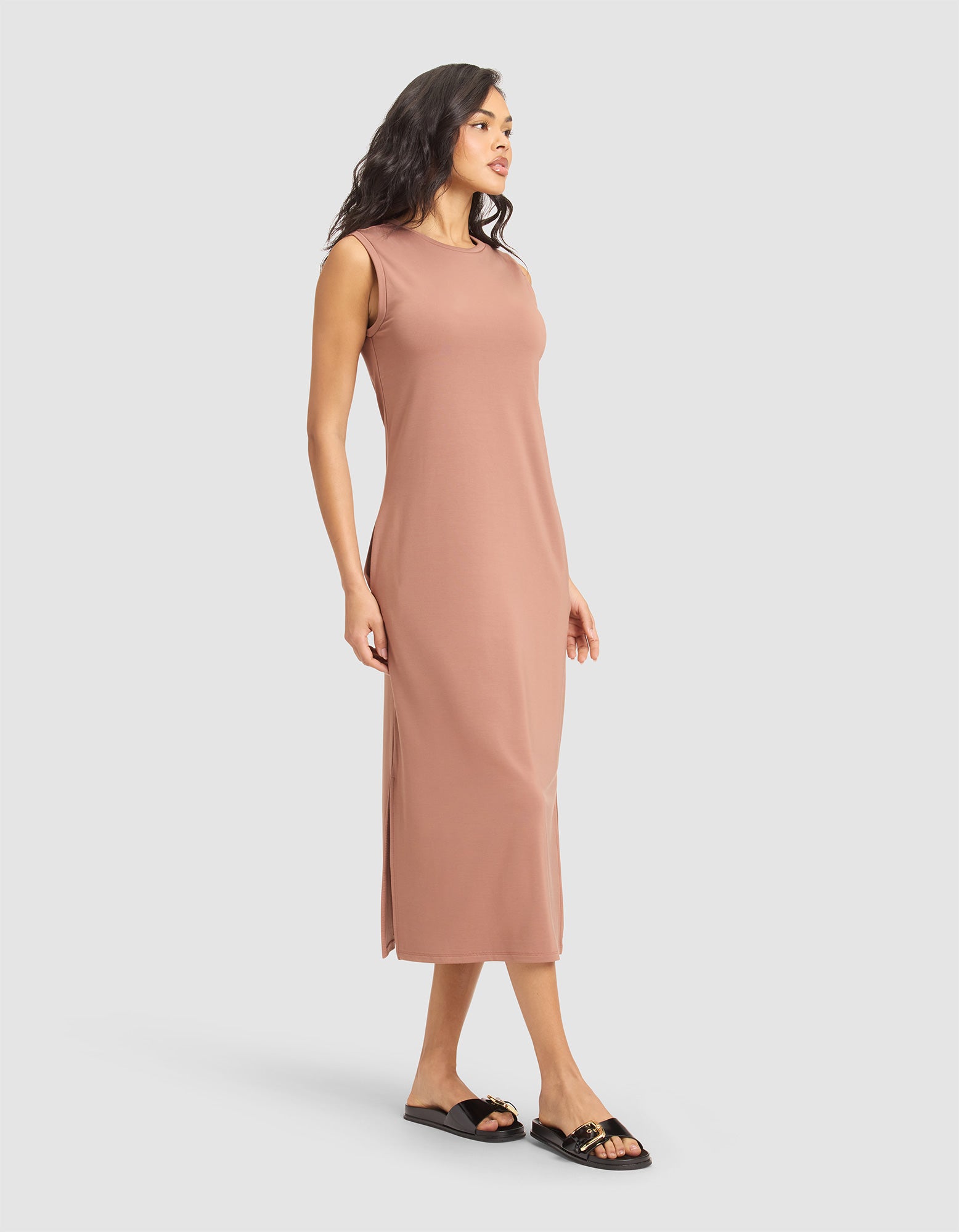 Women's Brushed Bamboo Sleeveless Midi Dress - Image 2