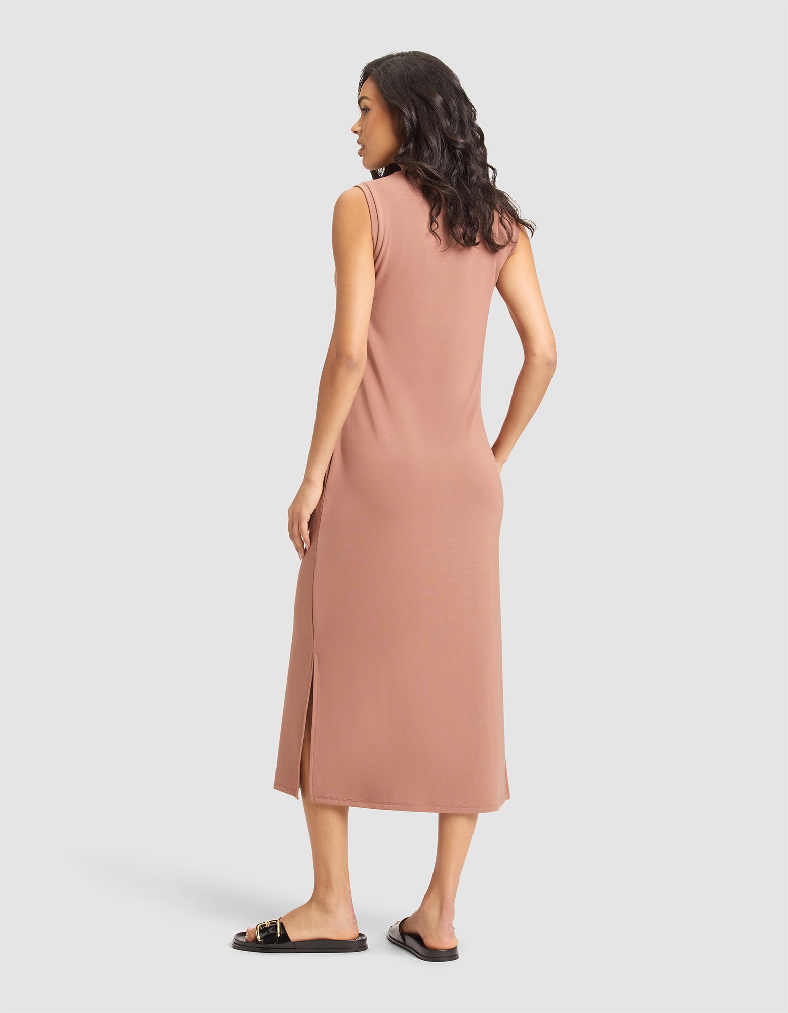 Women's Brushed Bamboo Sleeveless Midi Dress - Image 3