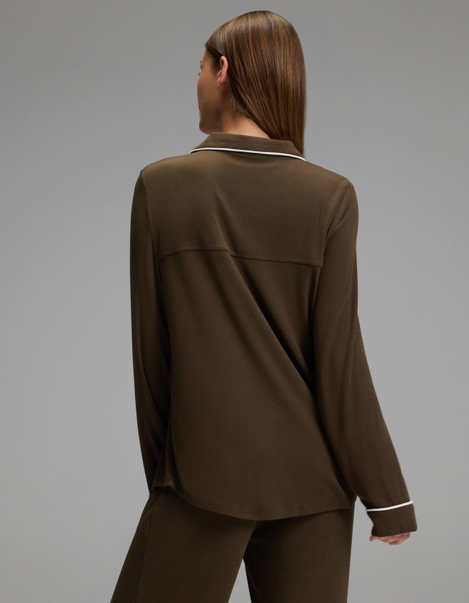 Women's Bamboo Rib-Knit Classic Long Sleeve Pajama Top - Image 2