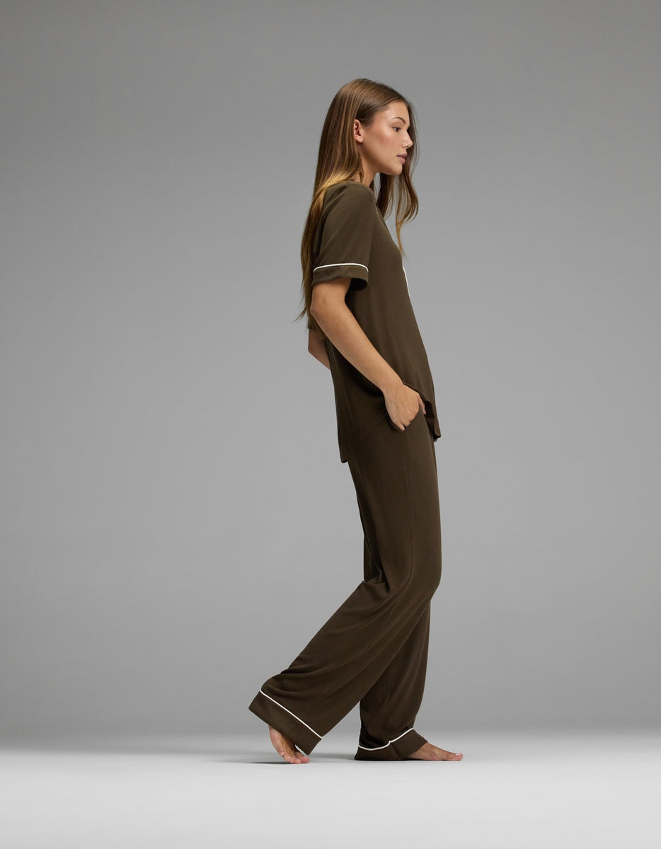 Women's Bamboo Rib-Knit Classic Short Sleeve & Pant Pajama Set - Image 3