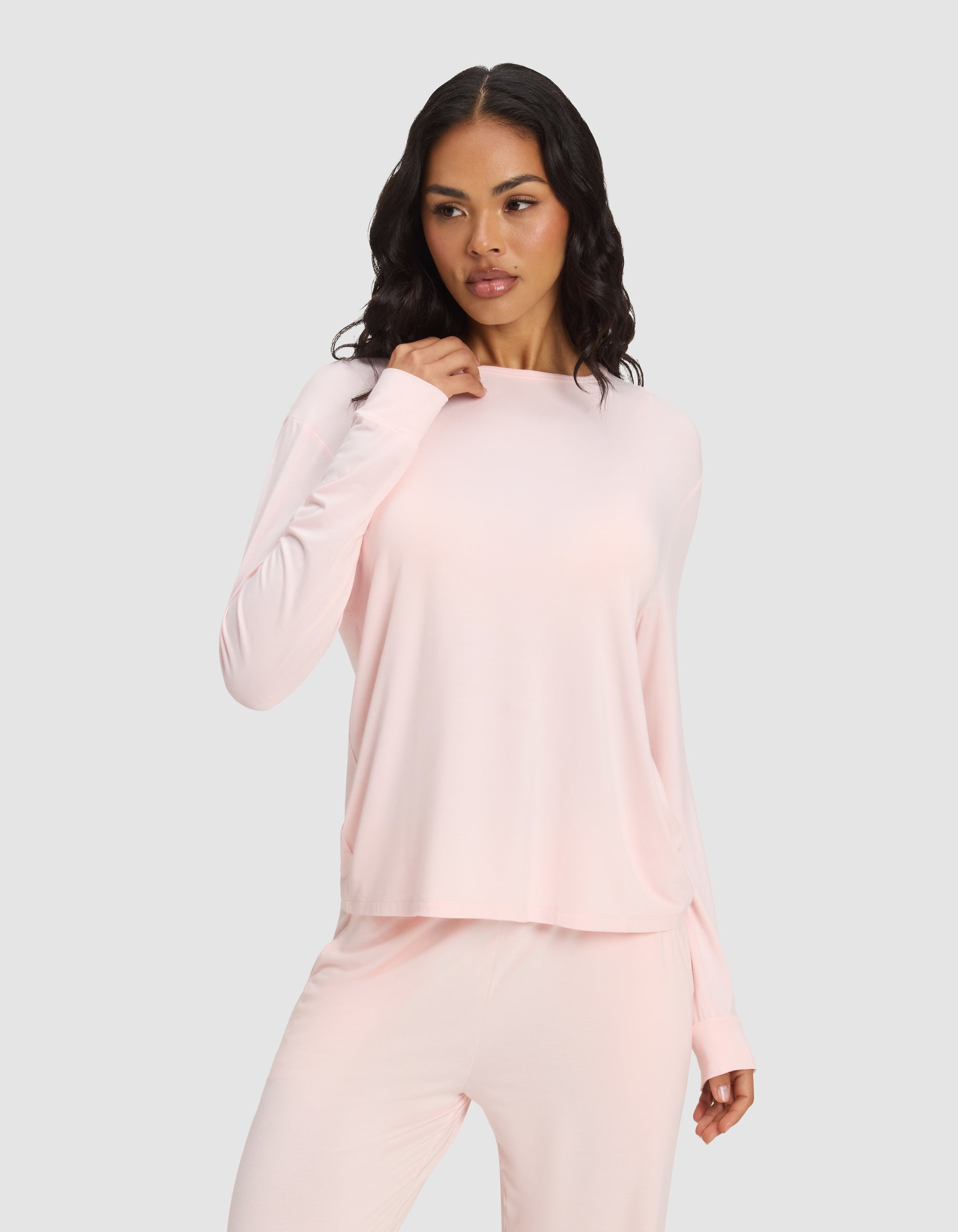 Women's Bamboo Stretch-Knit Long Sleeve Lounge Tee & Pant Set - Image 2
