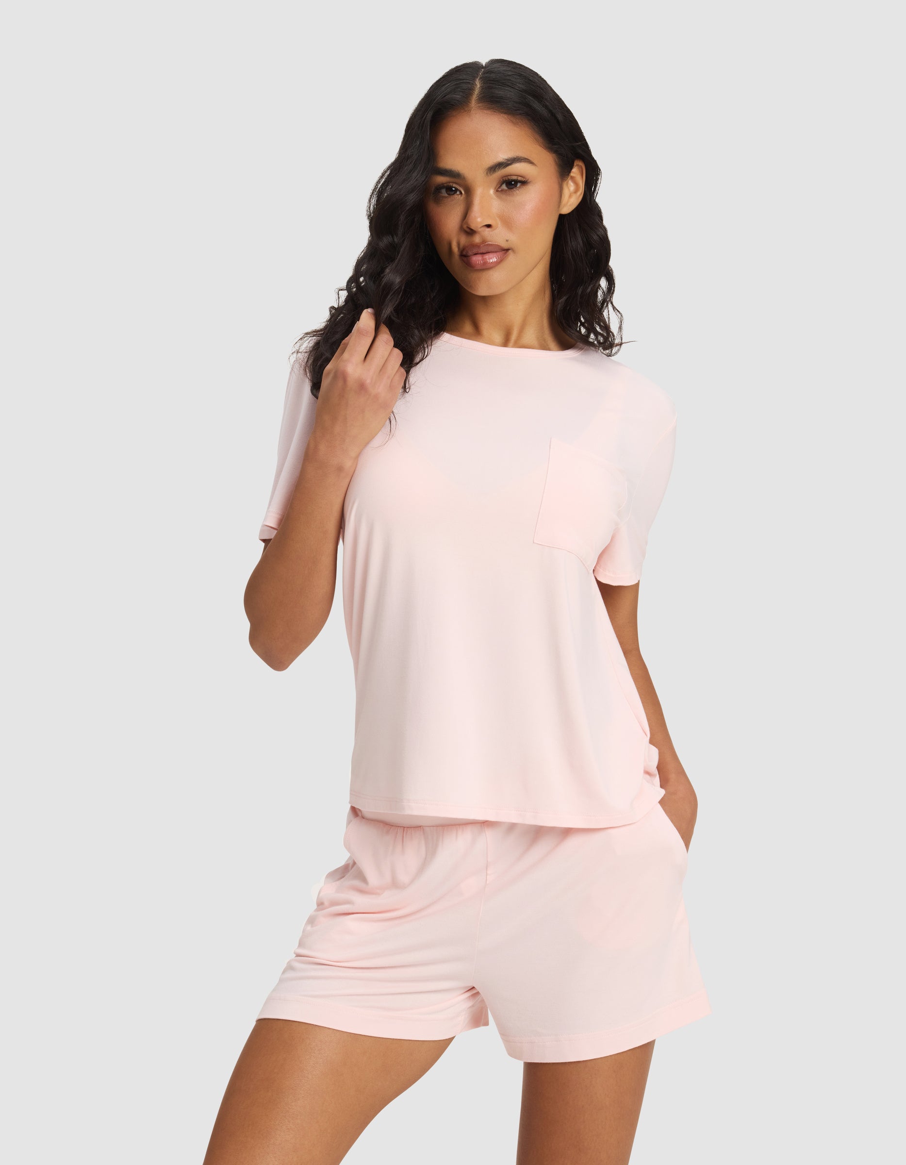 Women's Bamboo Stretch-Knit Lounge Tee & Shorts Set - Image 3